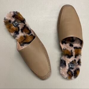 Zac Posen Shoe Winfield Faux Fur Shearling Mule Dune Nappa Leather Flat 8 NIB